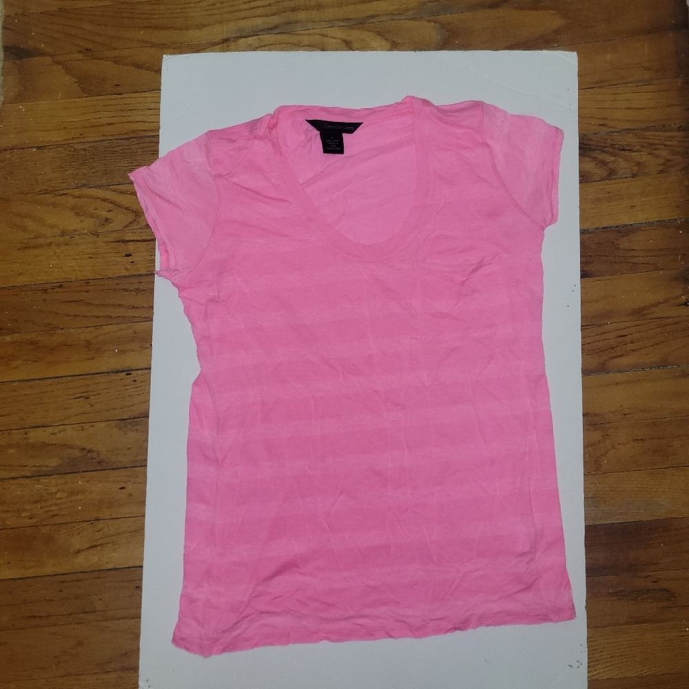 CK Short Slv Striped Hot Pink Top with Raw‎ Edge Hem Barbiecore Girly Feminine